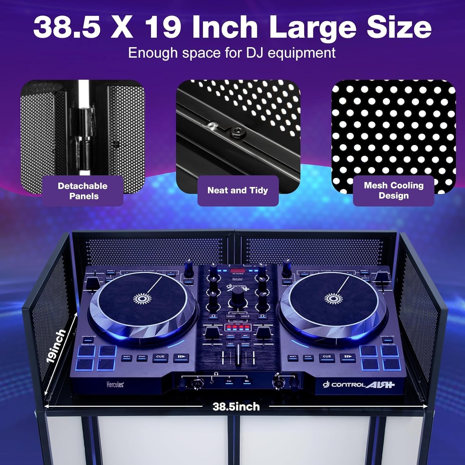 Portable DJ Booth Facade Stand | Foldable DJ Table with 38.5"x19" Surface & C...