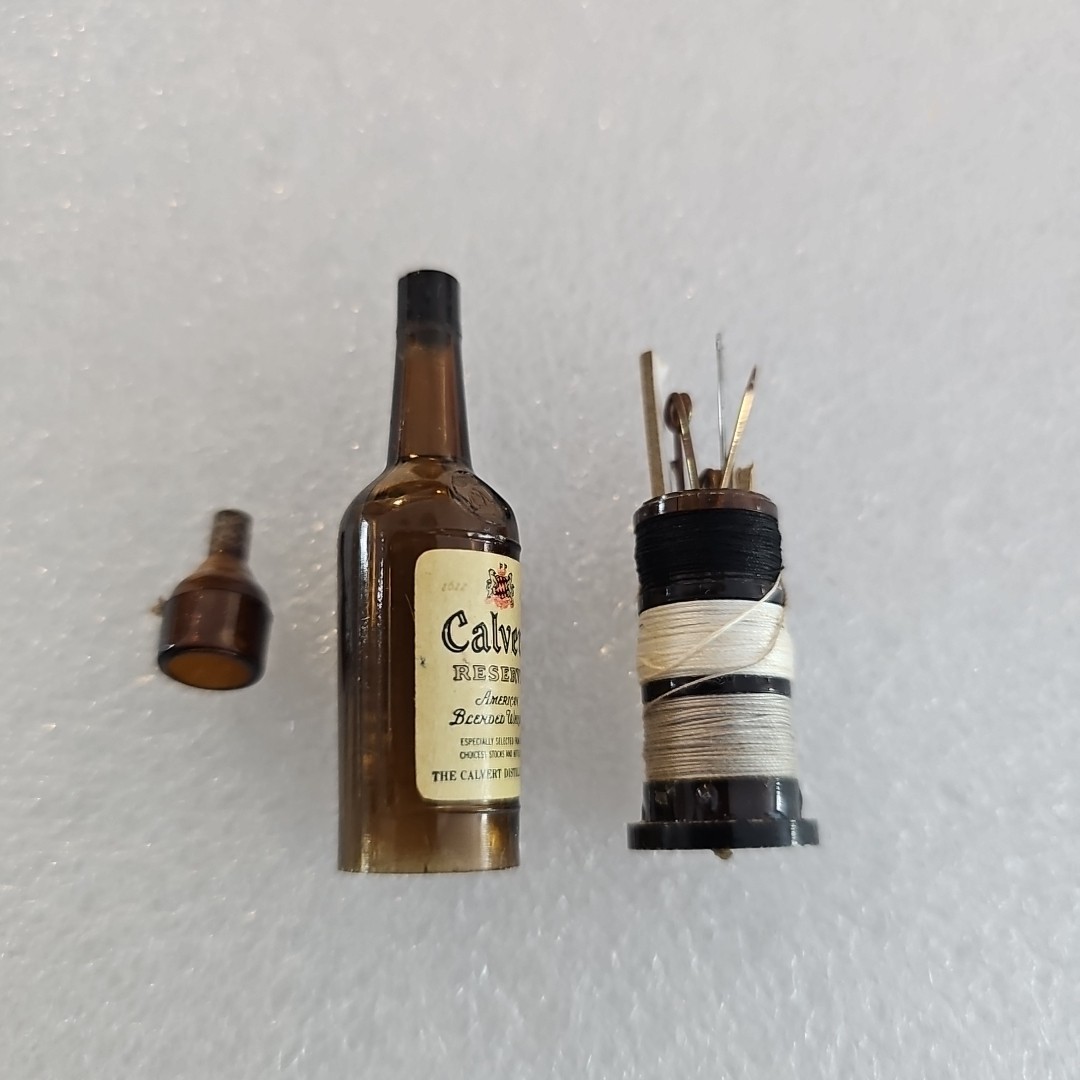 Vintage Collectible Calvert Reserve Whisky Advertising Sewing Kit Bottle
