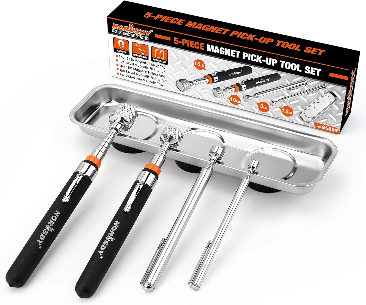 5-PIECE Magnetic Pickup Tools Set, Includes 15LB, 10LB, 3LB, 1.5LB 5PCS