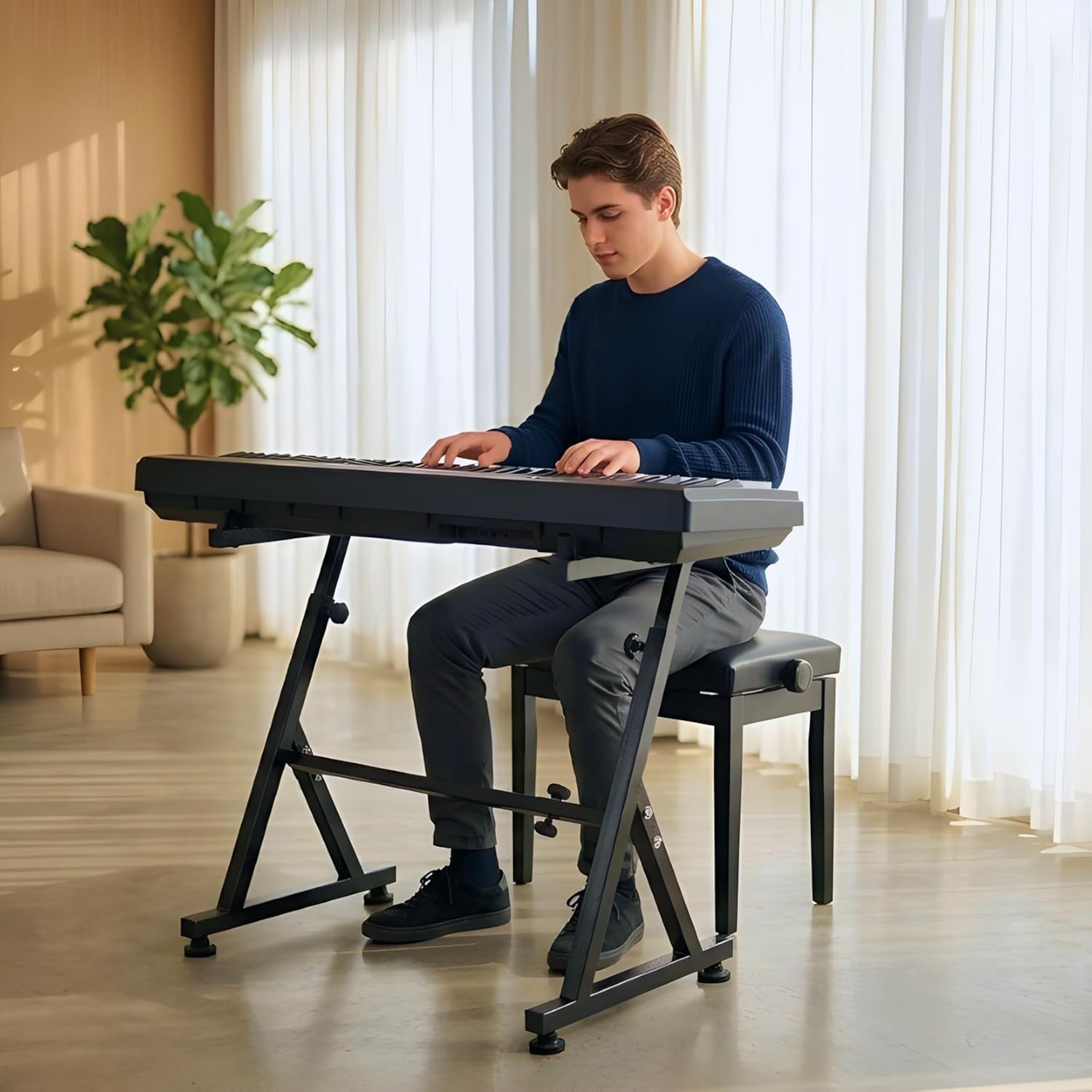 FEBTECH Z Style Keyboard Piano Stand Adjustable Heavy Duty 200LB 61-88 Key