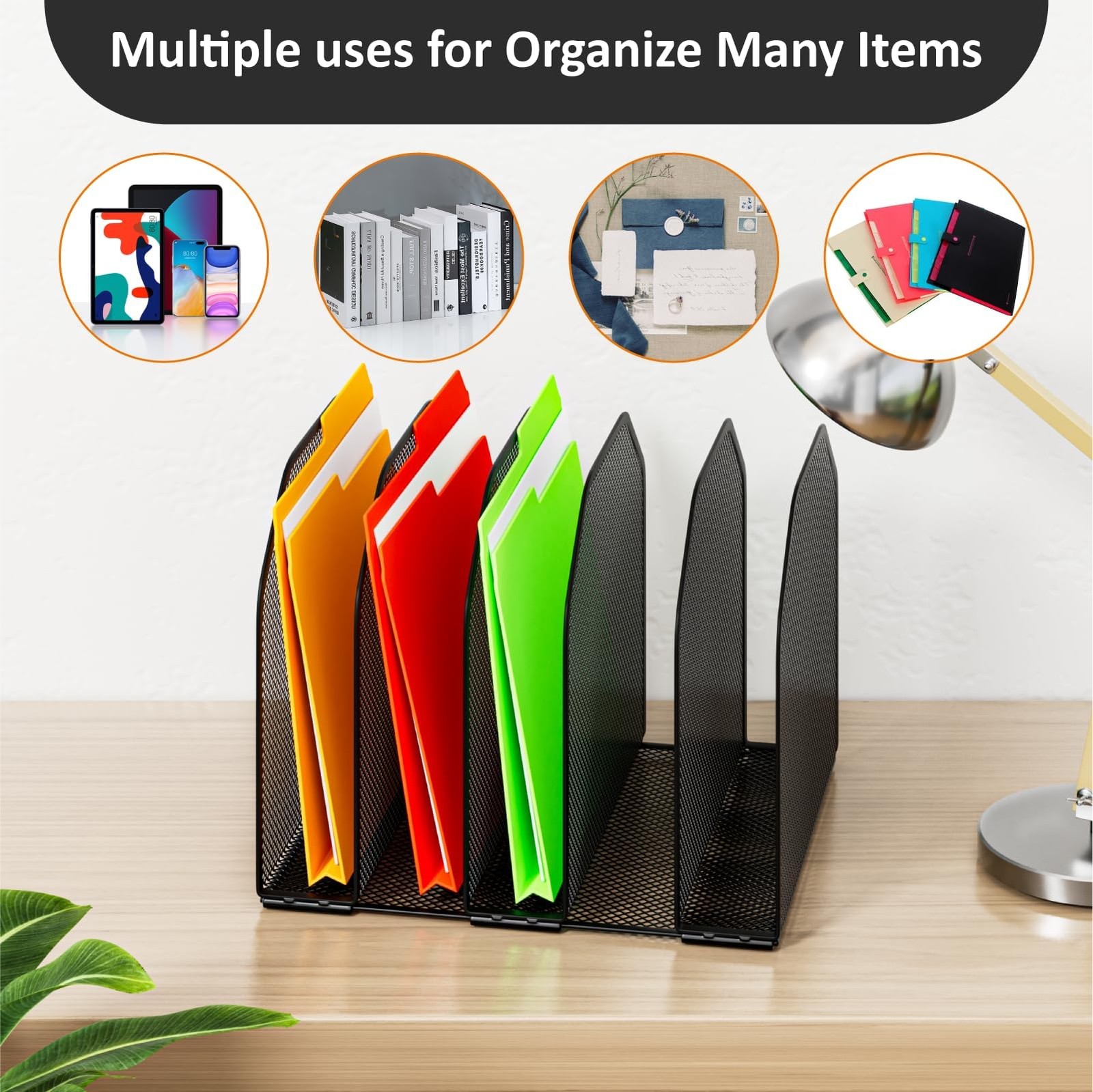 Desk File Organizer, Adjustable 5 Sections Upright Desktop Organizer File Sor...