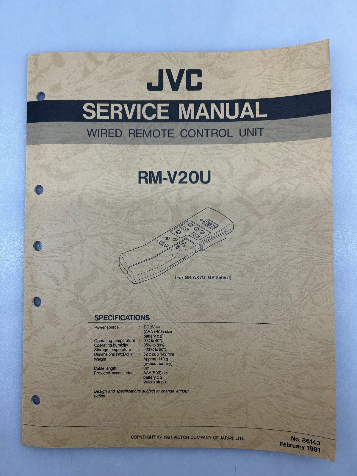 JVC RM-V20U Original Service Manual Free Shipping