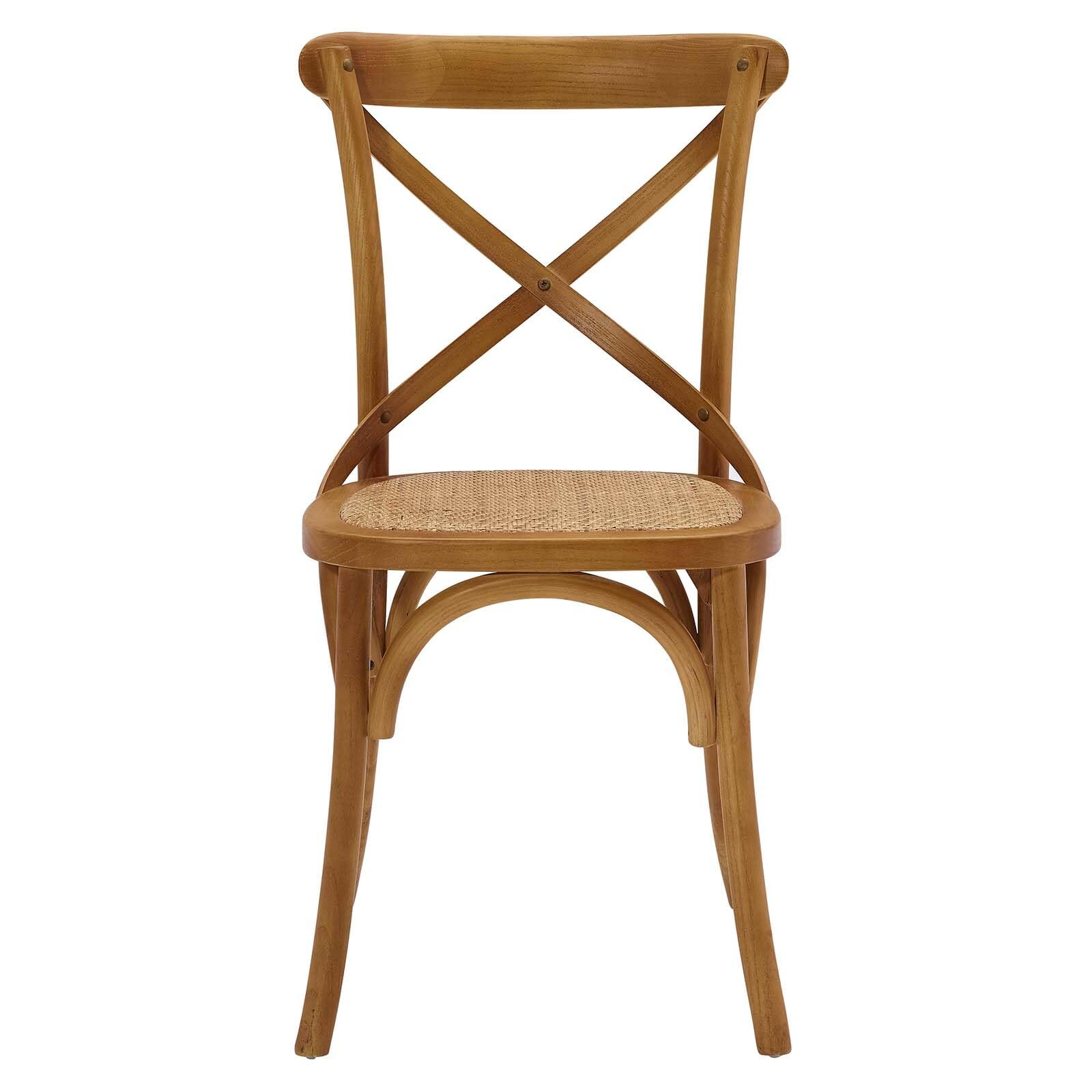 Modway Gear Rustic Modern Farmhouse Elm Wood Rattan Dining Chair in Walnut