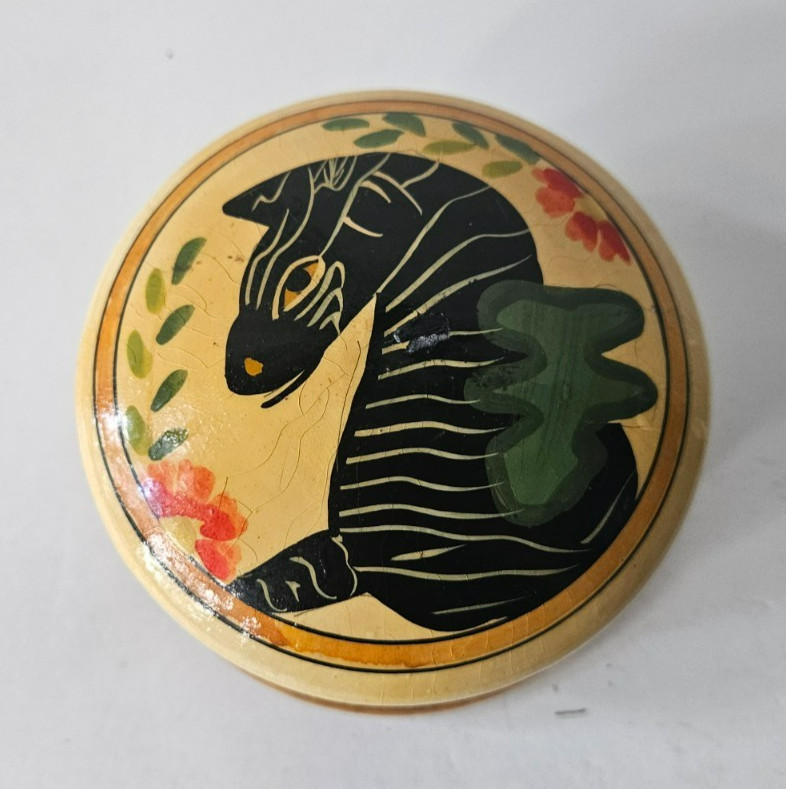 Hand Painted Round Wooden Zebra Box