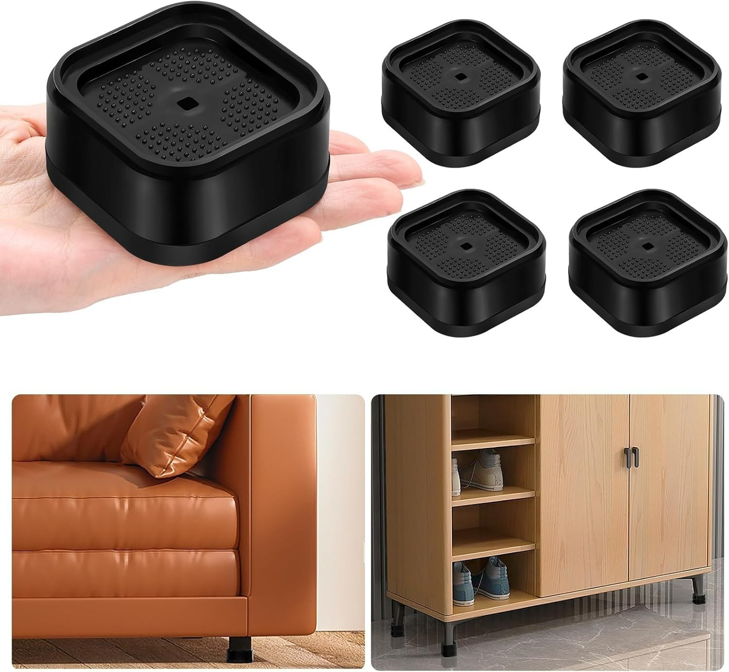 Adjustable 4 Pack Bed Risers - Heavy Duty Stackable Furniture Elevators (1-3 in)