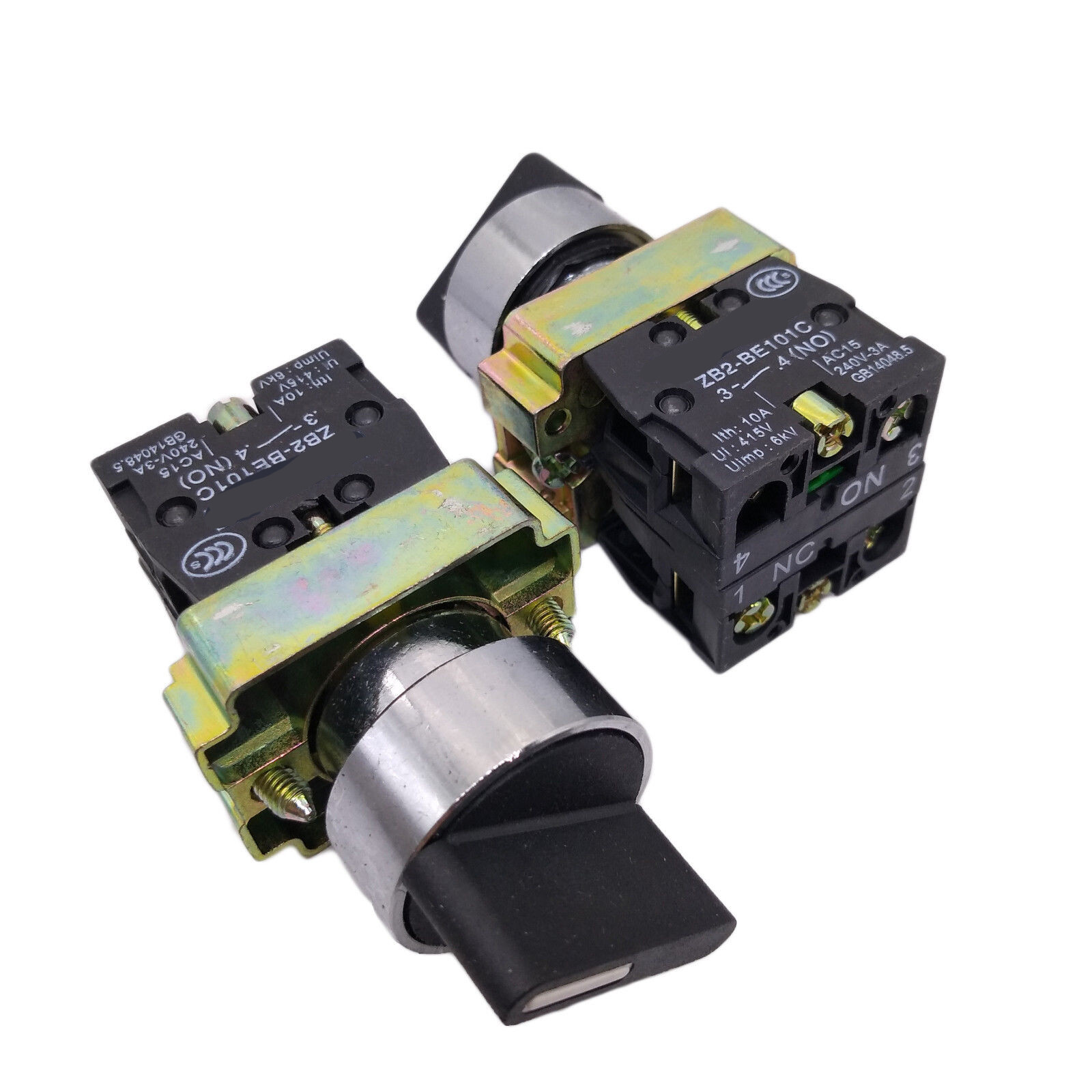 US Stock 2x XB2-BD25C ON-OFF 2-Position 1NO+1NC Latching Rotary Selector Switch