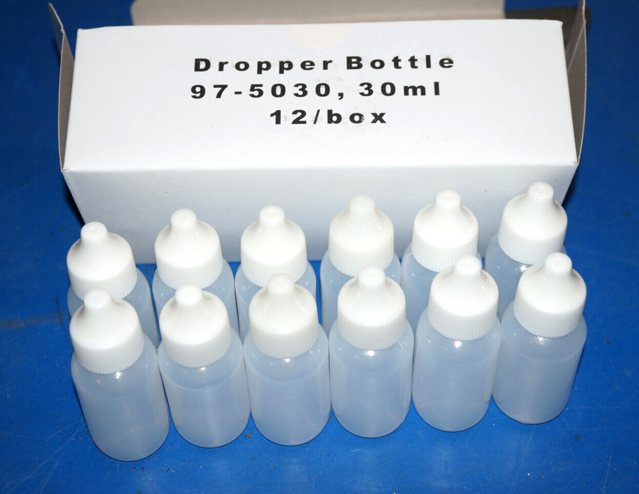 CASE of 12:  LDPE Squeezable Plastic Dropper Bottles 1-oz (30 mL) w/ White Cap