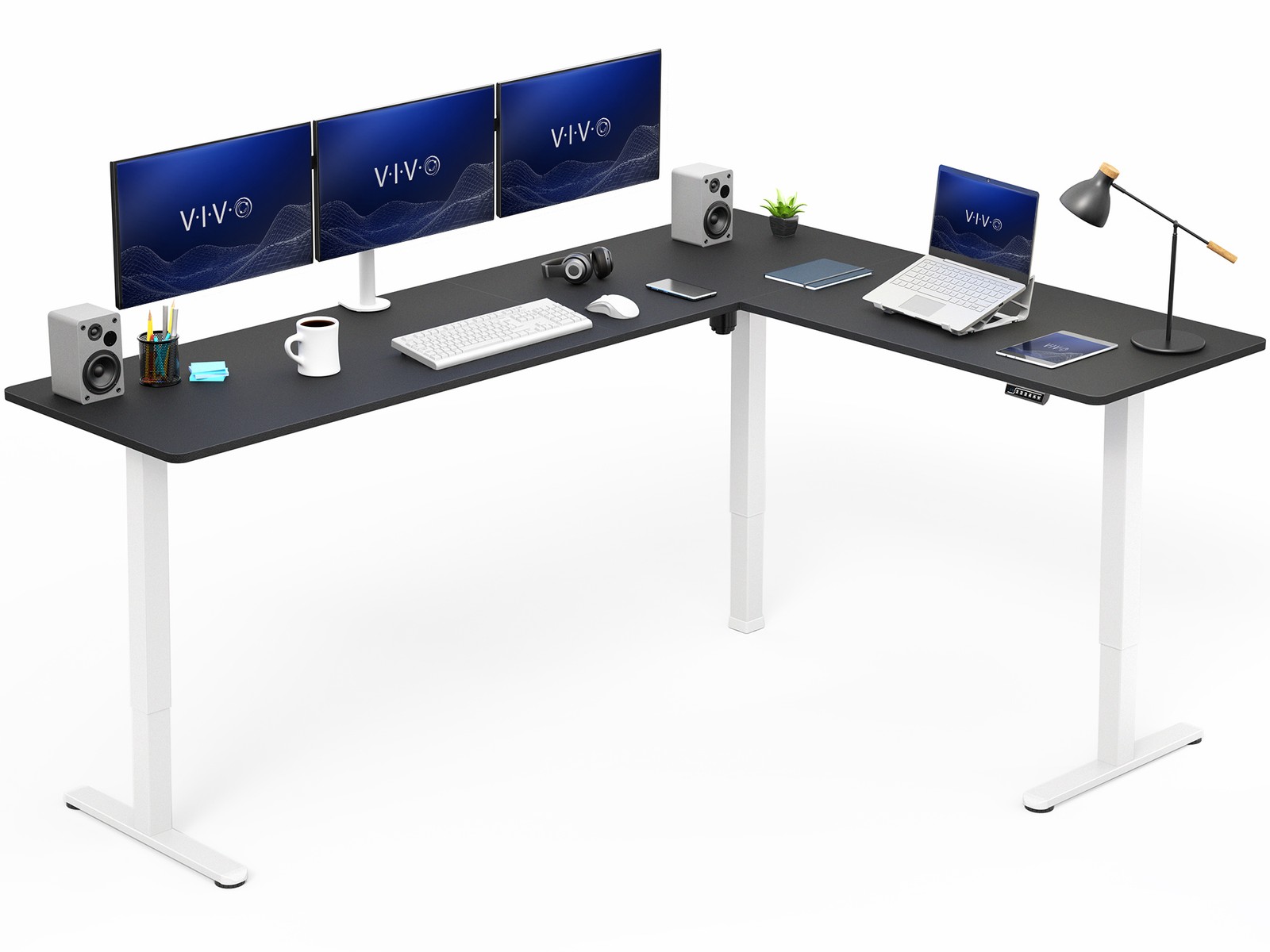 VIVO Black / White Electric 84" x 63" Corner Standing Desk, L-Shaped Workstation