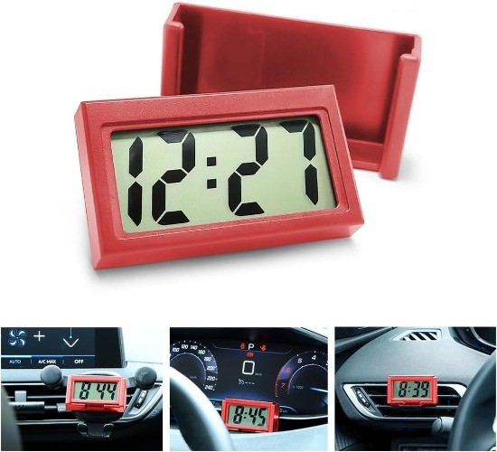 Car Dashboard Mini Digital Clock with Clear LCD Screen, Battery Ope Color: Red
