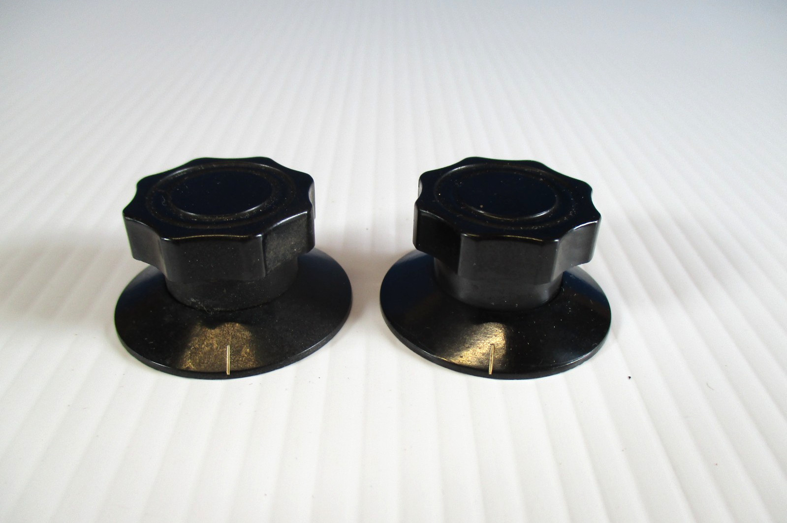 Black Plastic Skirted  Knobs  Pair Daka-Ware 1 1/2" Wide 3/4" Tall Ham Radio Amp