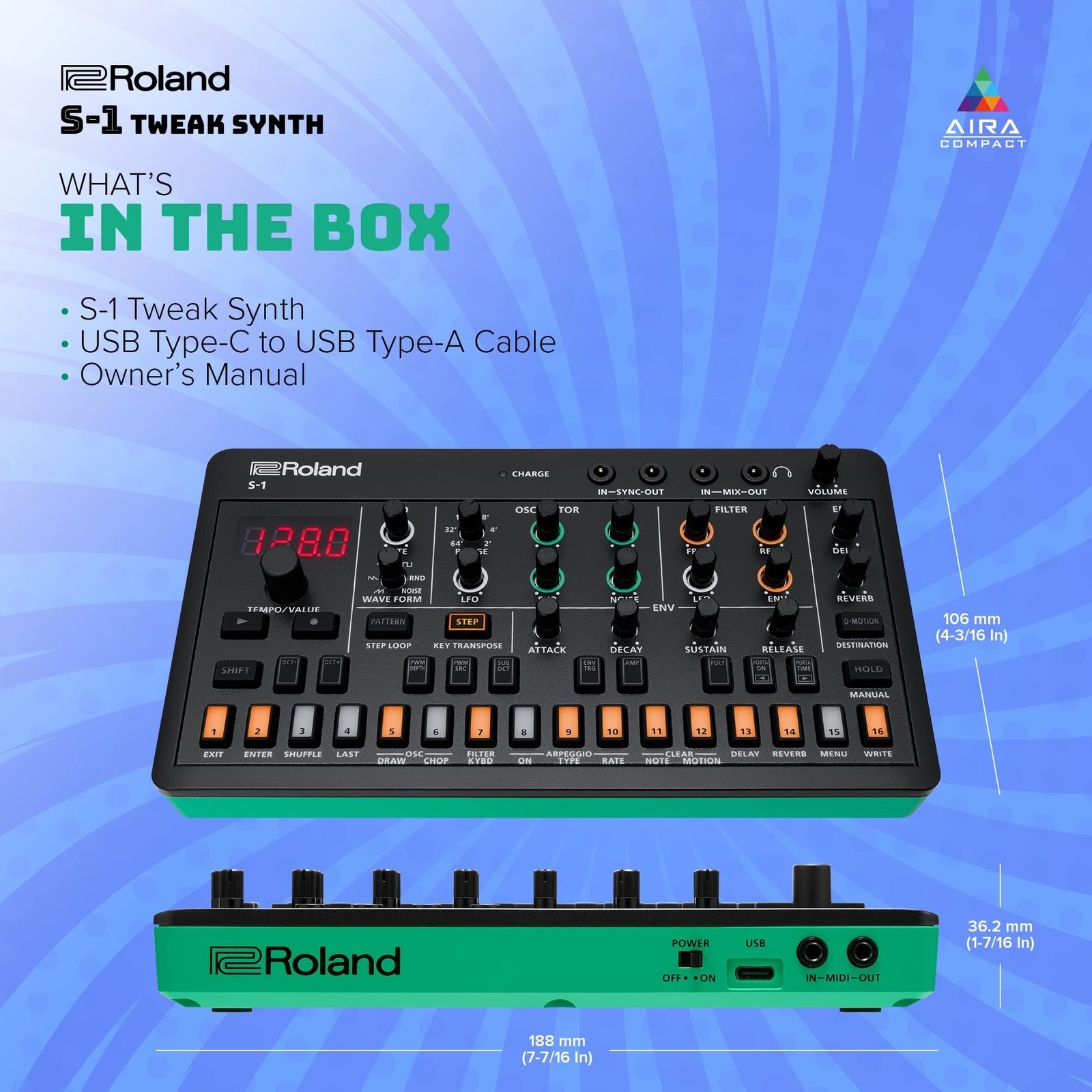 Roland S-1 Tweak Synthesizer AIRA Compact Polyphonic Module S1 Black Sequencer