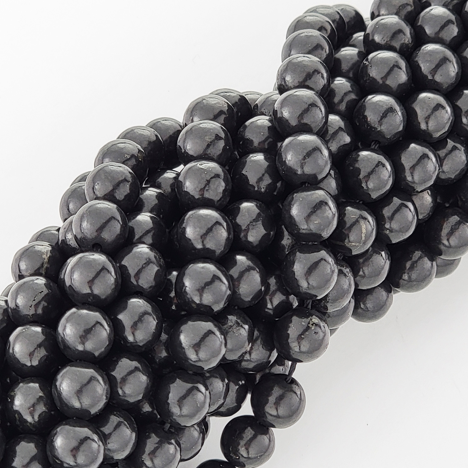 Shungite Beads Shiny Gemstone Black Crystal Natural Smooth Round 6mm 8mm 10mm