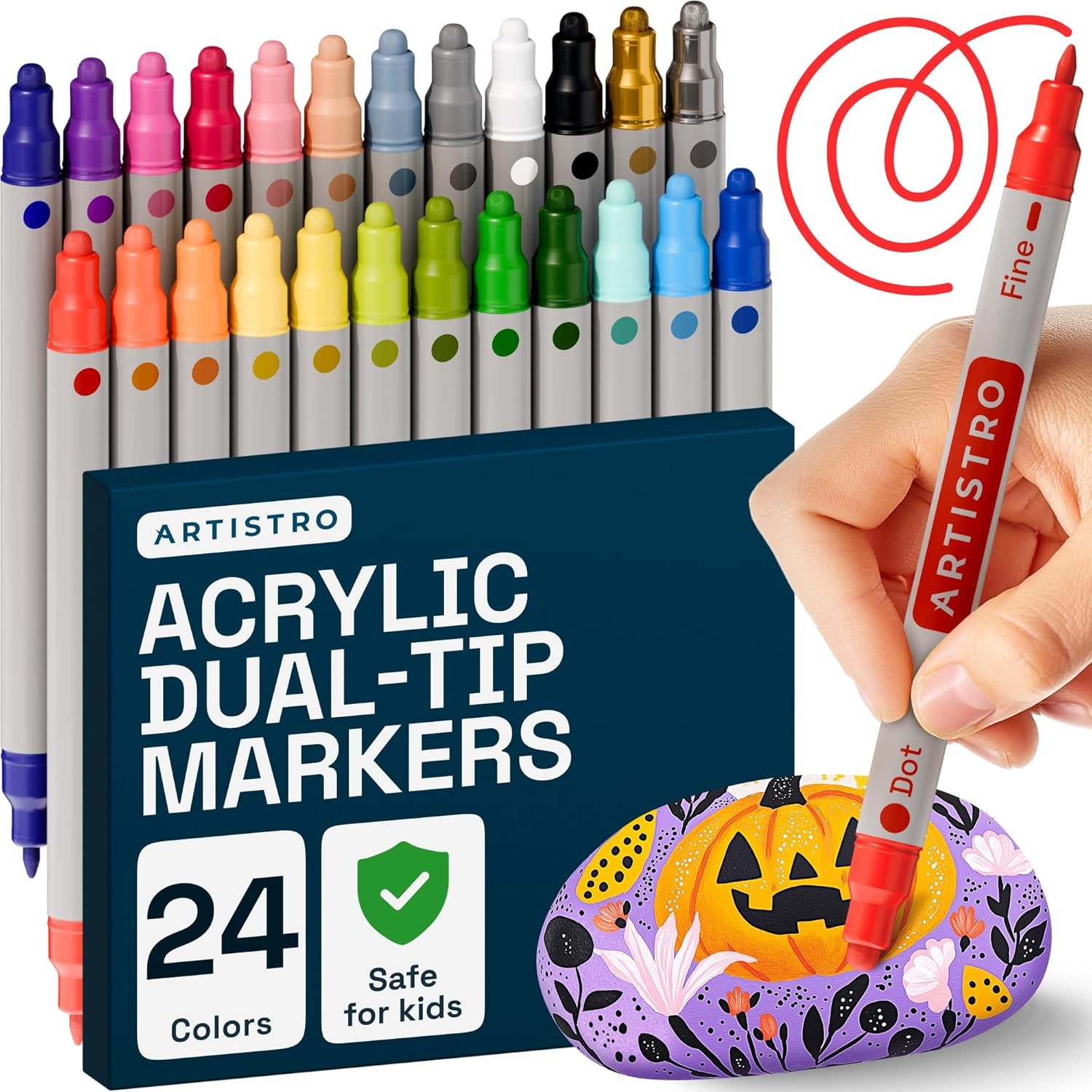 ARTISTRO Acrylic Paint Markers for Rock, 3 Count (Pack of 24), Multicolor