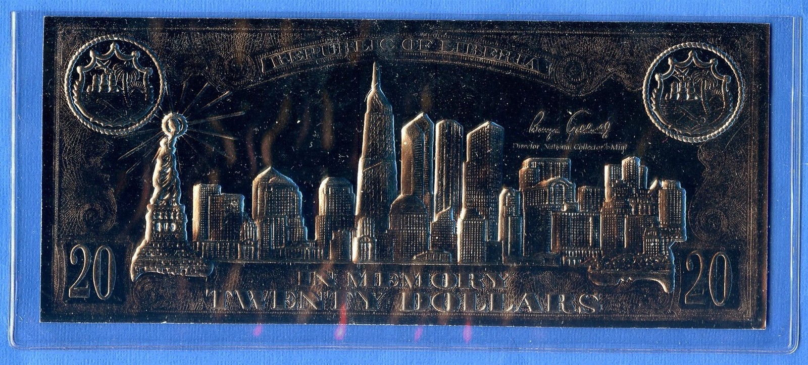 September 11th .999 Pure Silver Leaf $20 Note Certificate 7th Anniversary w COA