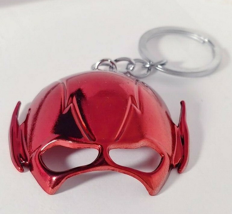 DC Comics The Flash Mask Keychain Gloss Red Flash Mask Metal Keyring Cosplay New