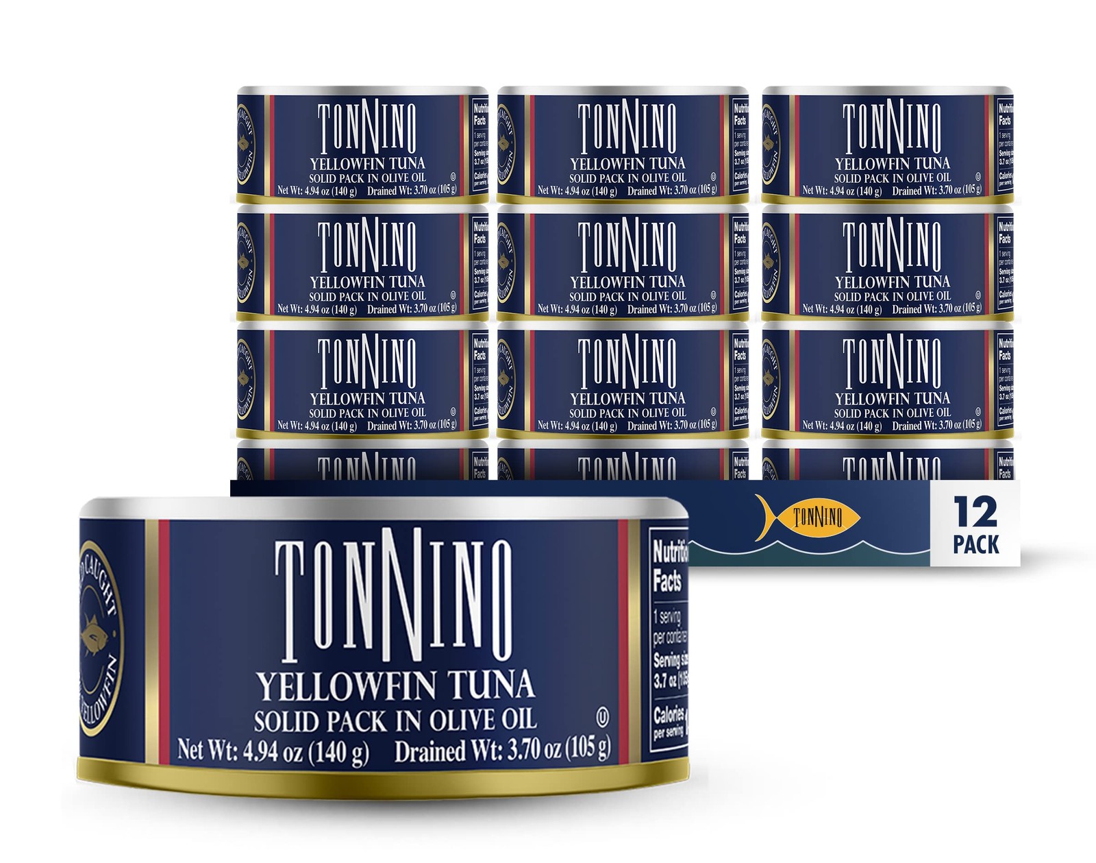 Tonnino Yellowfin Tuna Fish in Olive Oil - Pack of 12 Can 4.94 Ounces Pack of...