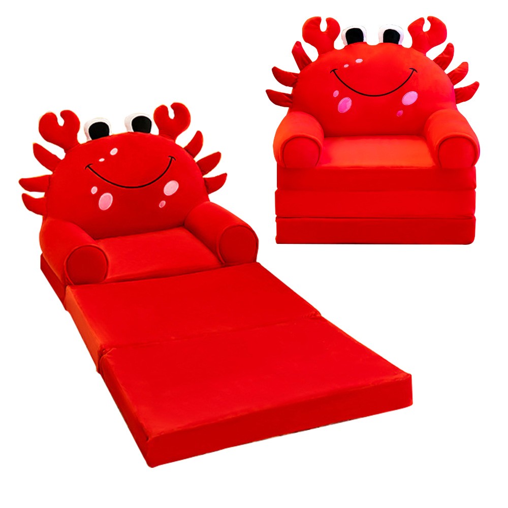 Red Crab Kids Sofa Bed Foldable Toddler Chair Cozy Crystal Velvet Furniture