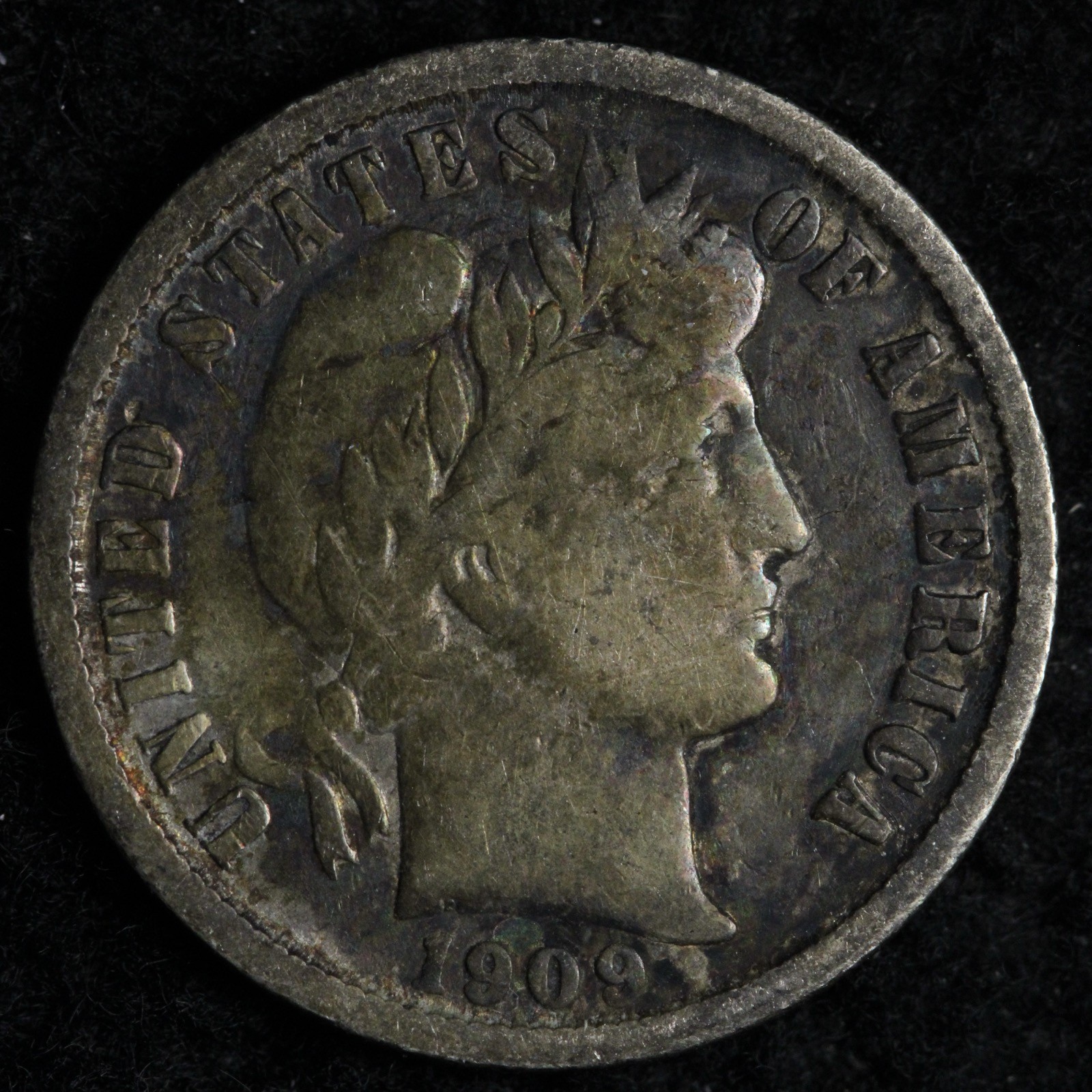 1909-O Barber Silver Dime VF TONED E196 IRM