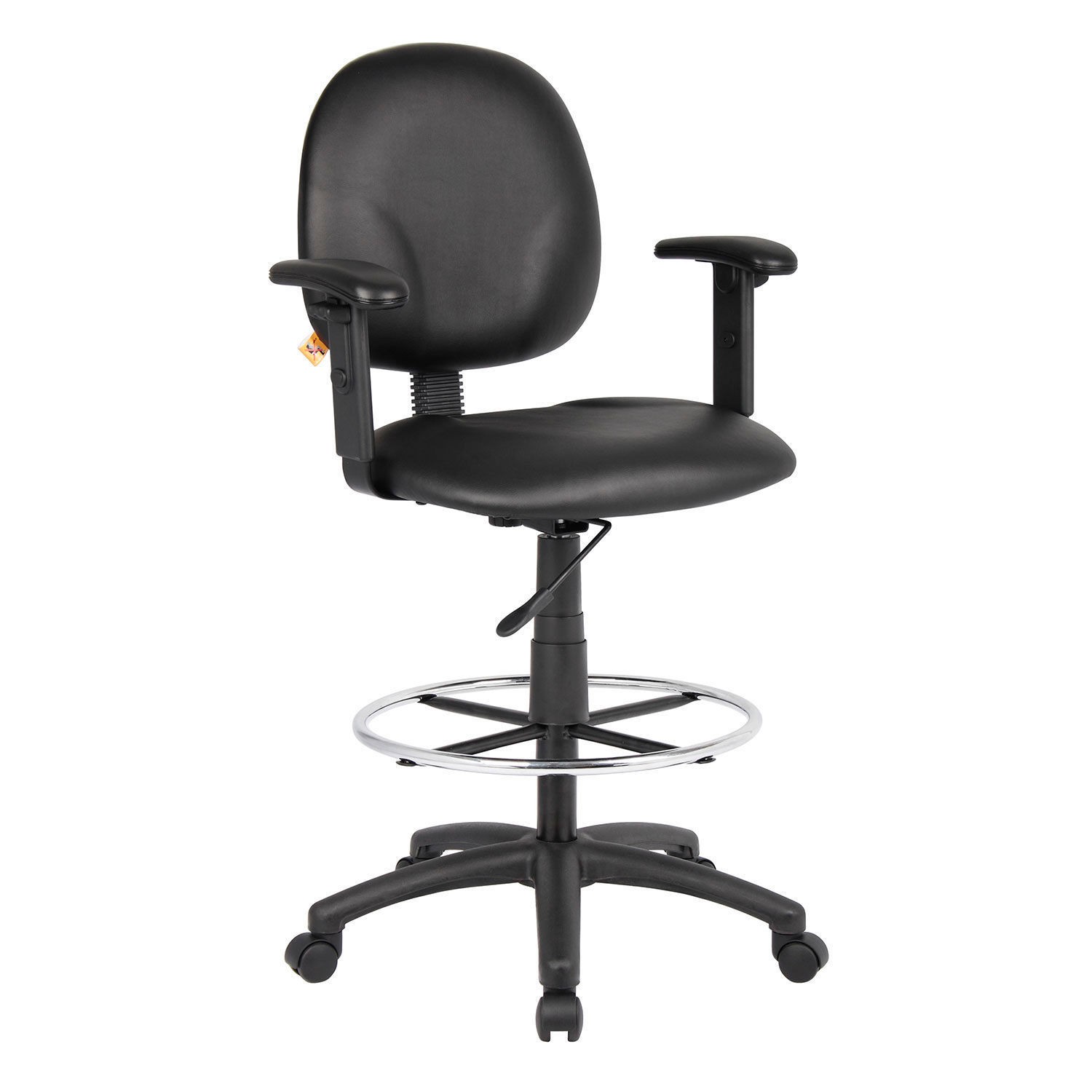 Drafting Stool with Adjustable Arms  Footring Caressoft Vinyl Black