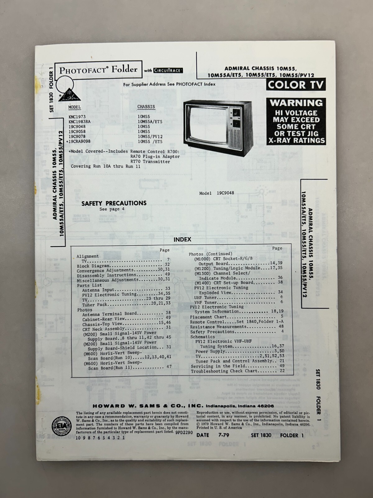 Admiral 10M55 Service Manual Sams Photofact Free Shipping