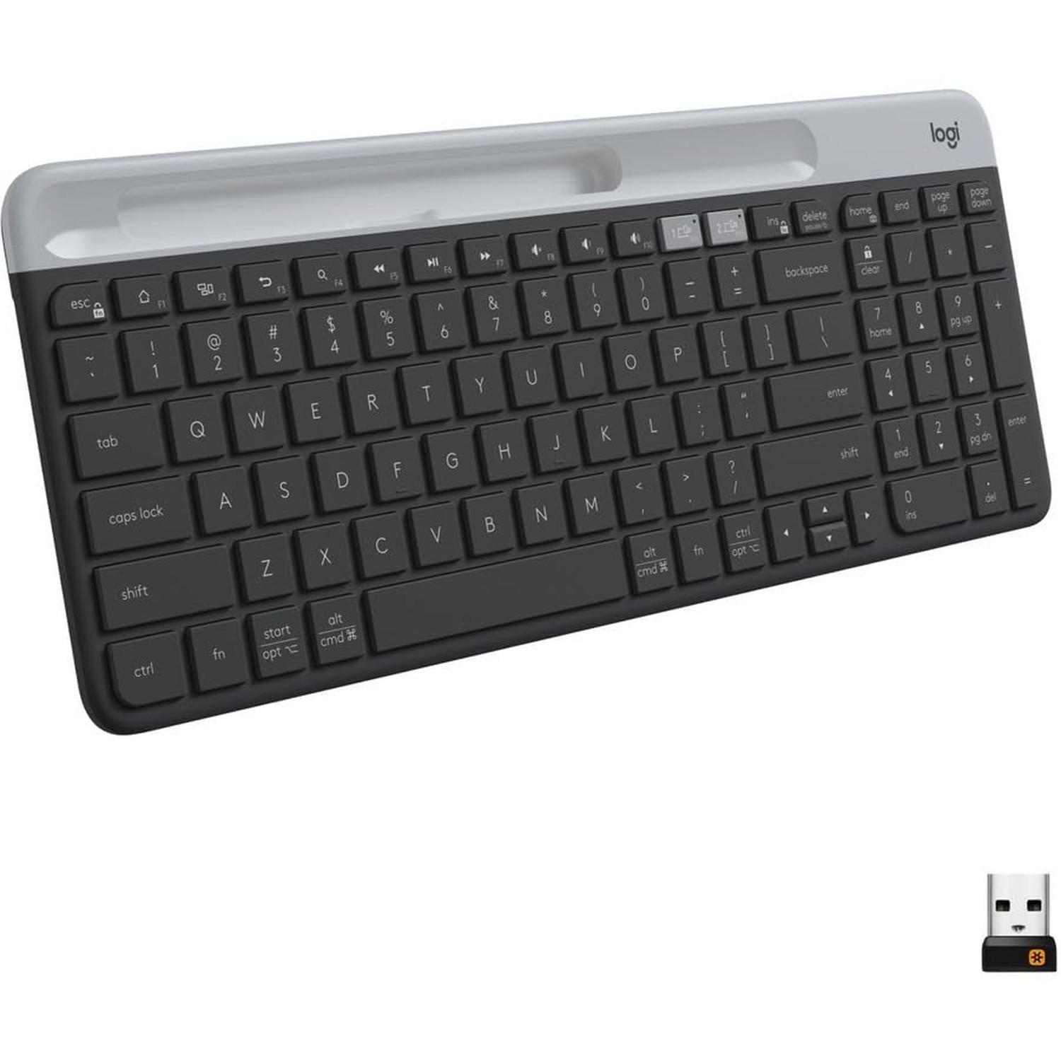 Logitech K585 Multi-Device Slim Wireless Keyboard, Built-in Cradle for Device...