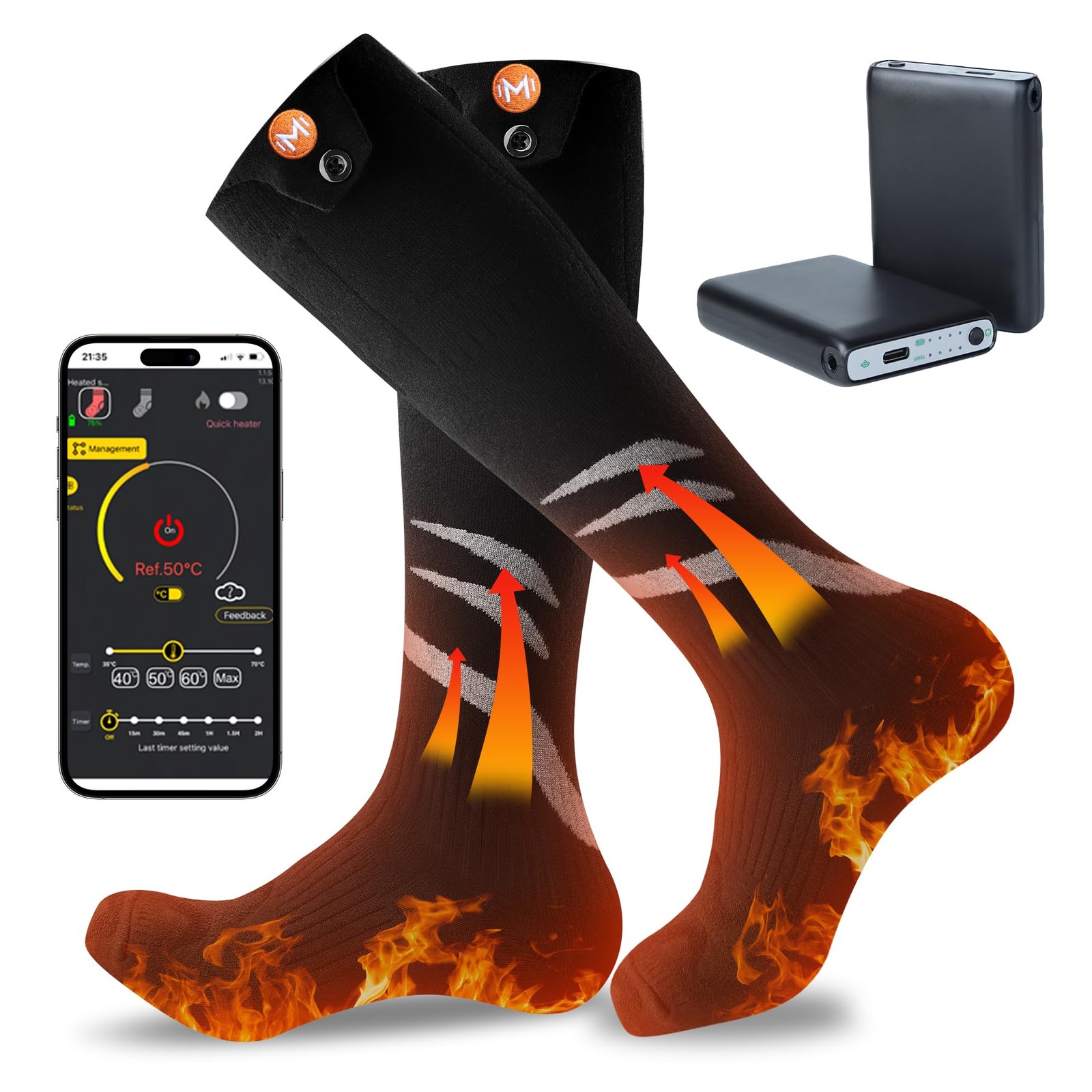 Heated Socks for Men with APP Control, 6000mAh Rechargeable Heating Socks,Was...