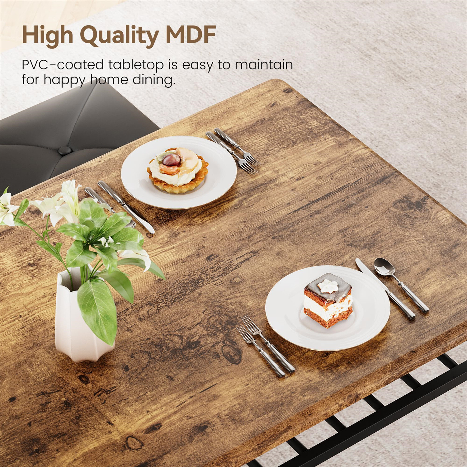 ✔️4pcs Kitchen Table Set with Upholstered Bench and Square Stools Dining Table S