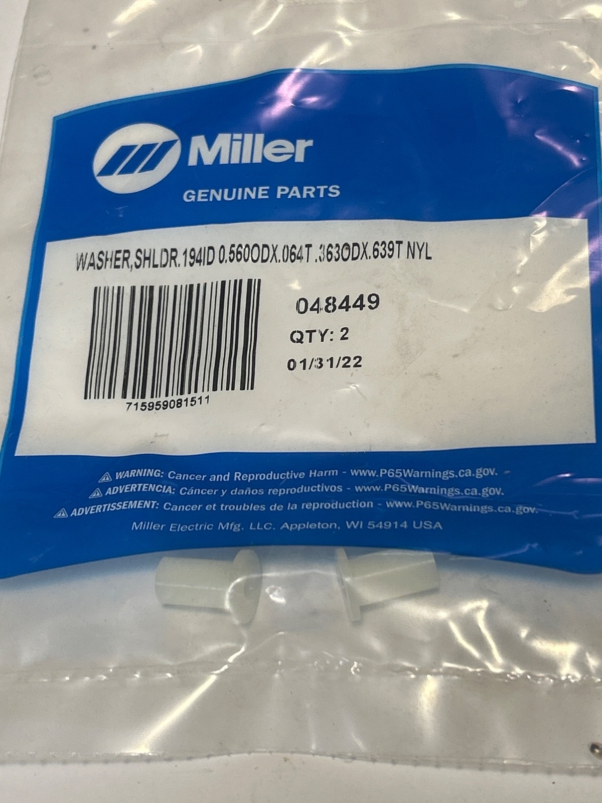 NEW EM Miller 048449 Washer Shldr 194Id 0.560odx.064T .363odx.639T Nyl 2 pack