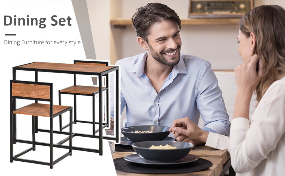 Small Dining Table Set for 2, Kitchen Table and Chairs Set, Compact Dining Sets