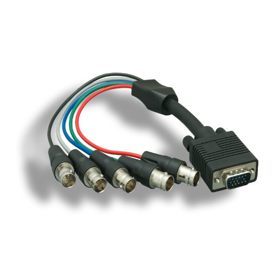 Kentek 1ft VGA Male to 5BNC Female Video Adapter HD15/RGBHV 24AWG Connect Black