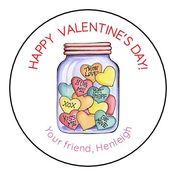 Happy Valentines candy hearts personalized  gift LABELS SEALS STICKERS 36 2inch