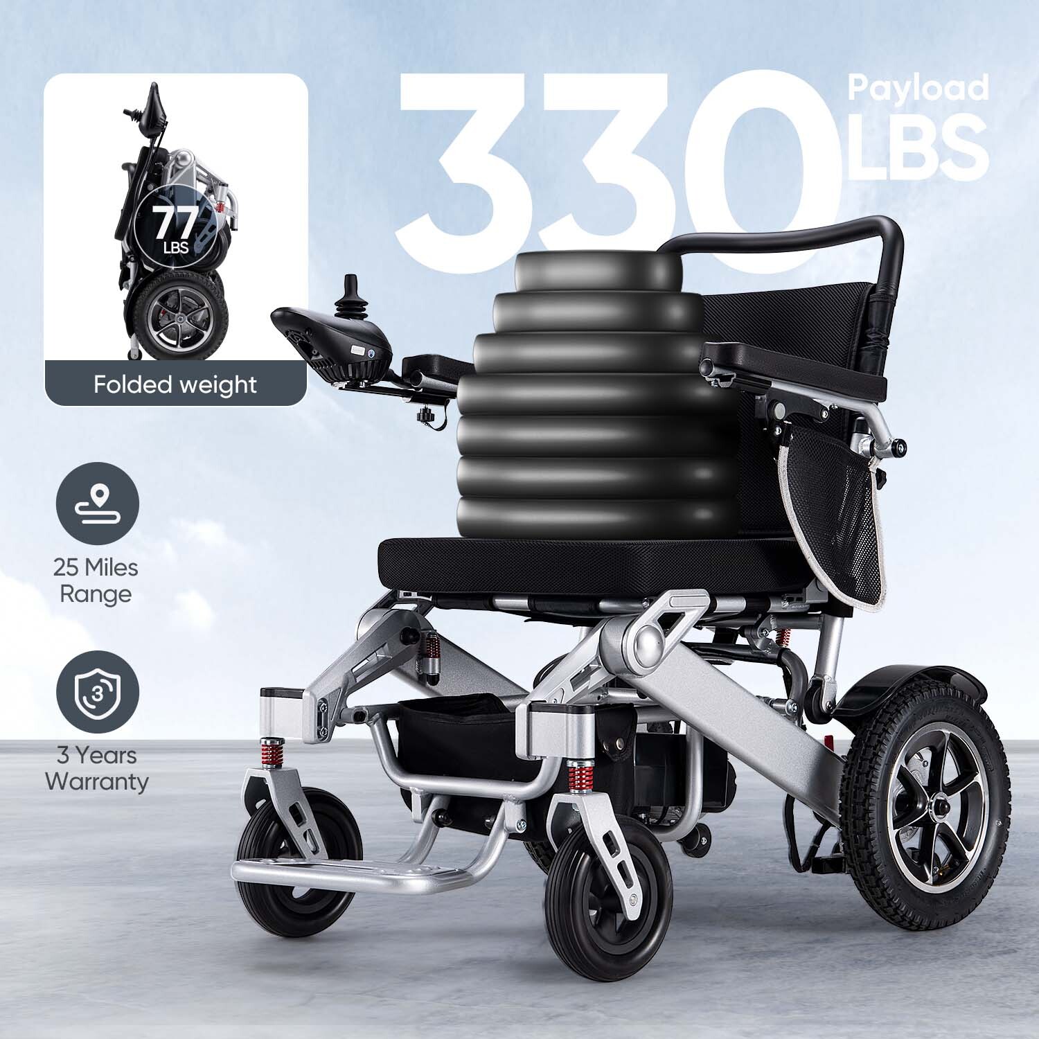 Folding Electric Wheelchair Power Wheelchairs Mobility Scooter Lightweight Adult