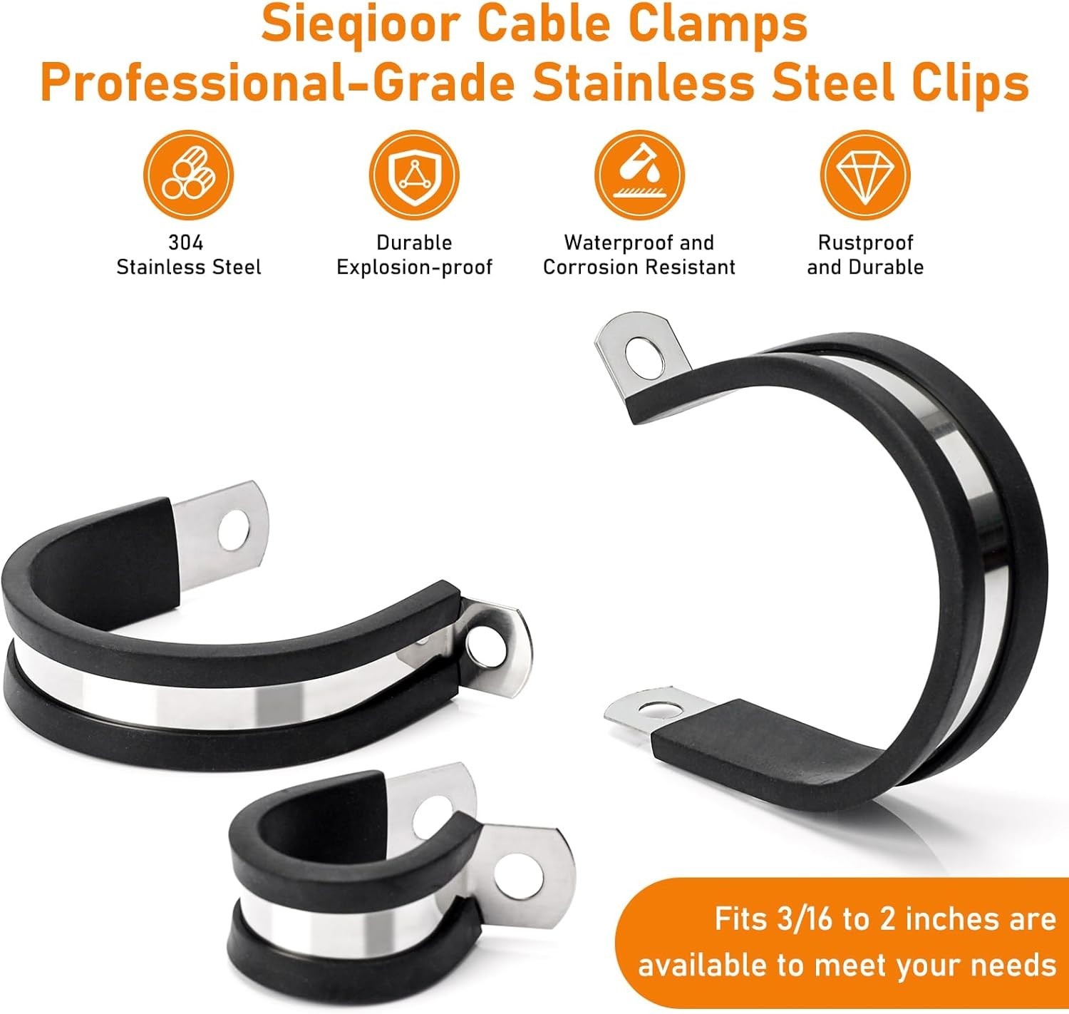 20 Pack 3/4 Inch Cable Clamp, 304 Stainless Steel Cable Clamps, Rubber Cushioned