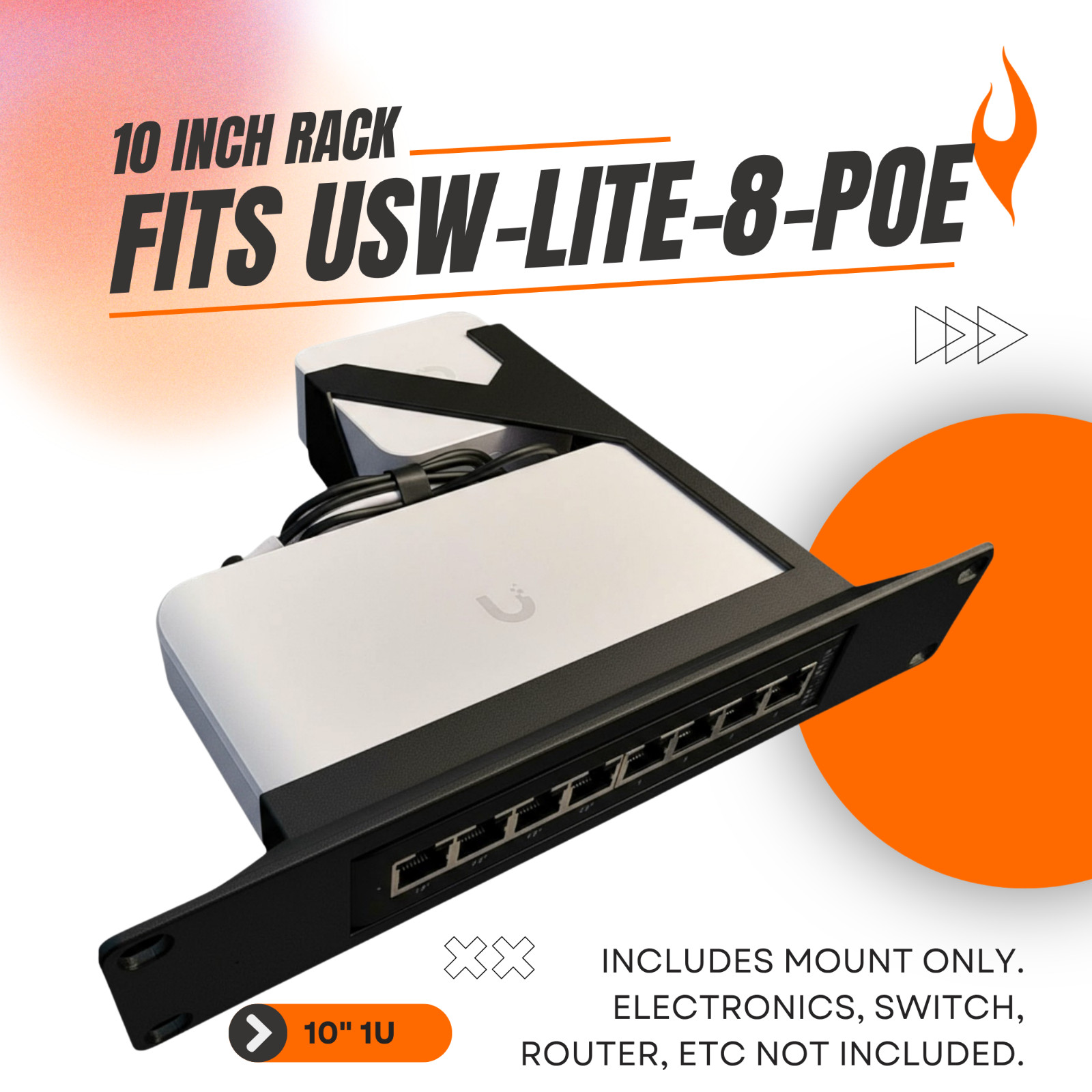 10" Rack Mount for UniFi Lite 8 PoE Switch Ubiquiti USW-LITE-8-POE PETG Homelab