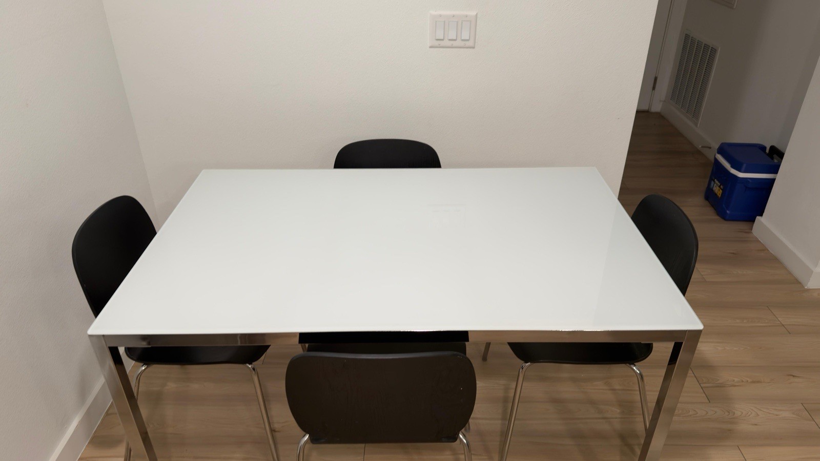 Rectangular Dining Table Set with 4 Black Chairs Metal Wood for Dining Room