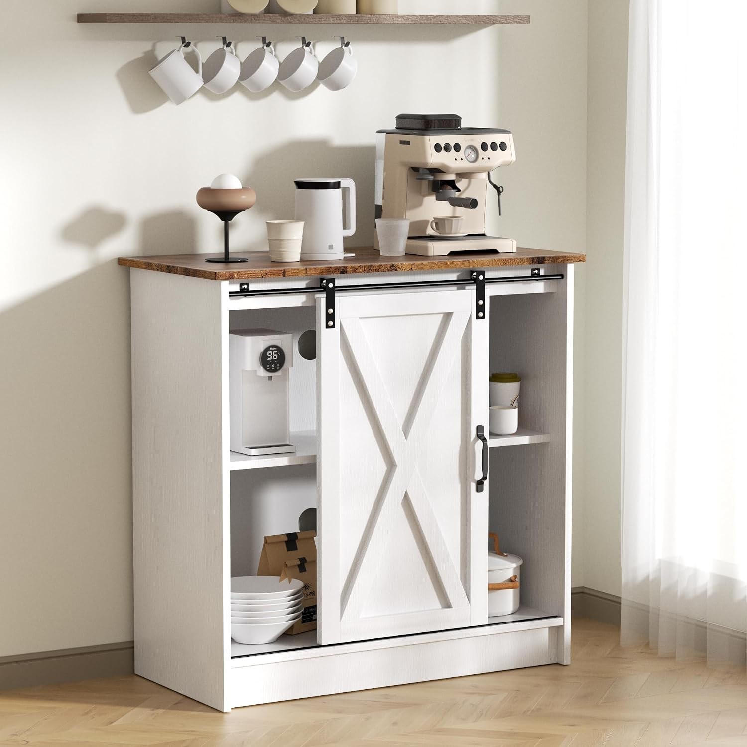 White Coffee Bar Cabinet with Storage Farmhouse Coffee Bar | Coffee Bar Table