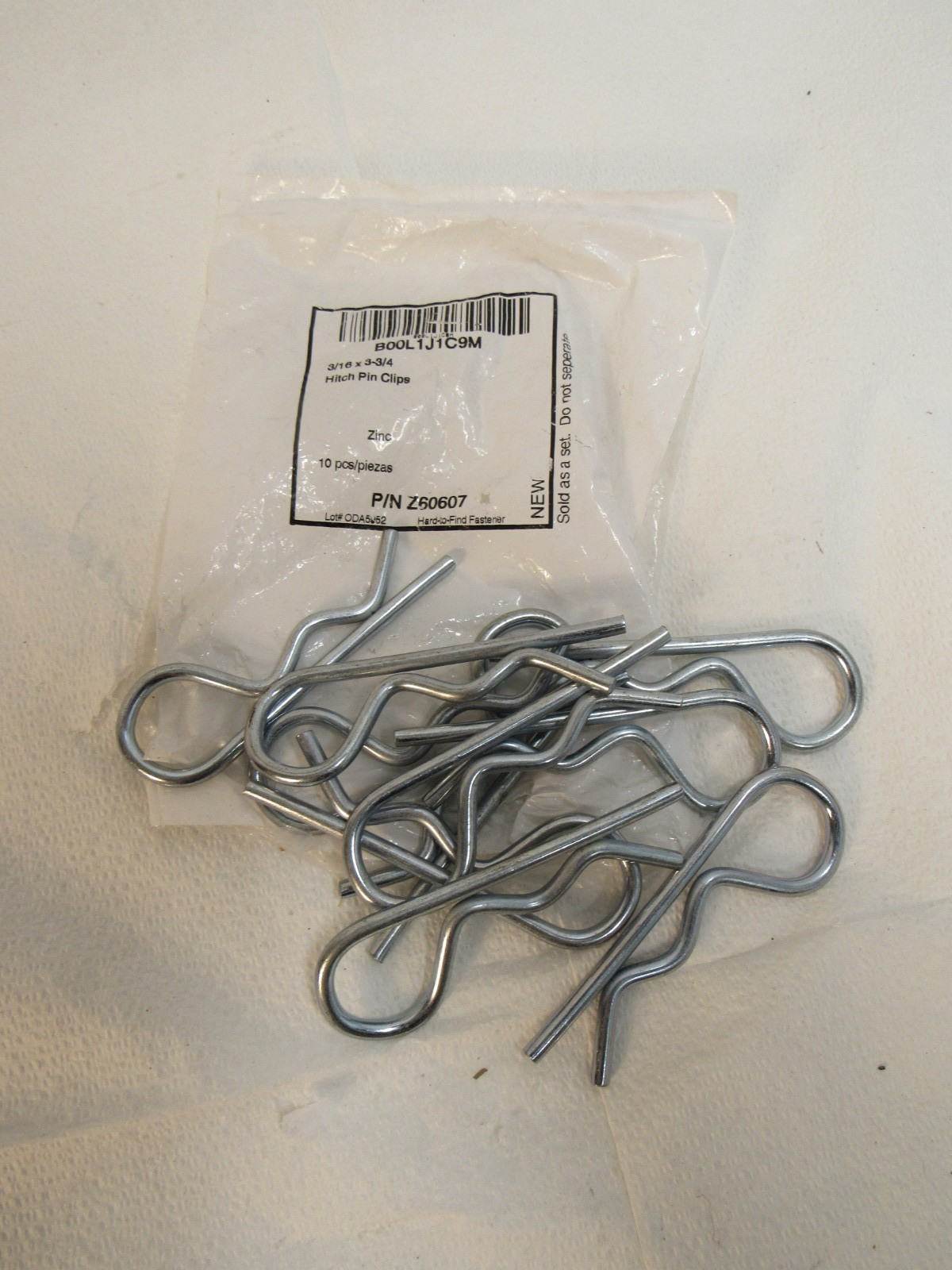 Package of 10 Hitch Pin Clips 3/16" x 3-3/4" P/N Z60607 Hard-to-find Fastener