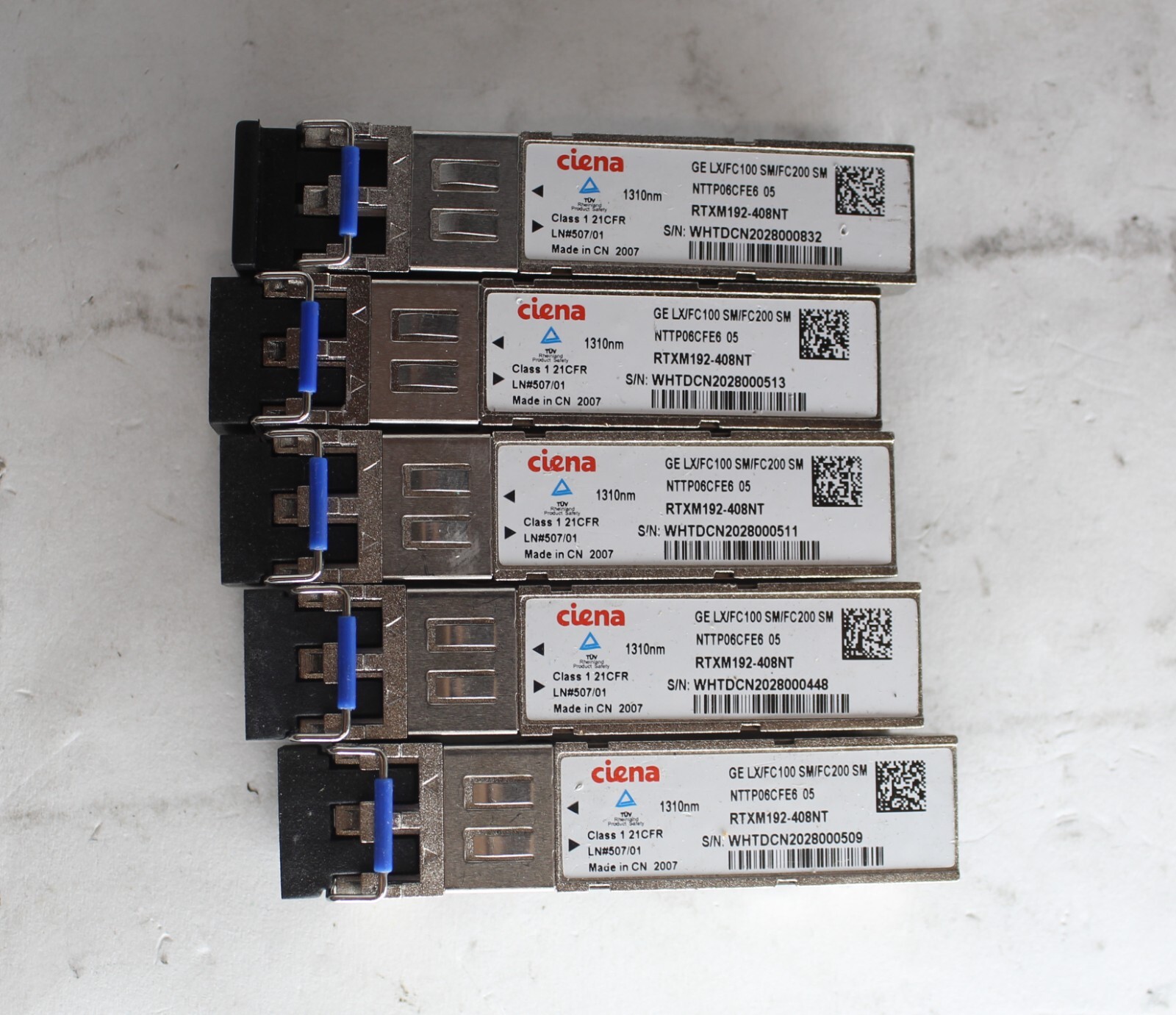 Lot of*5 Ciena GE LX/FC100 SM/FC200 NTTP06CFE6 RTXM192-408NT Optical Transceiver
