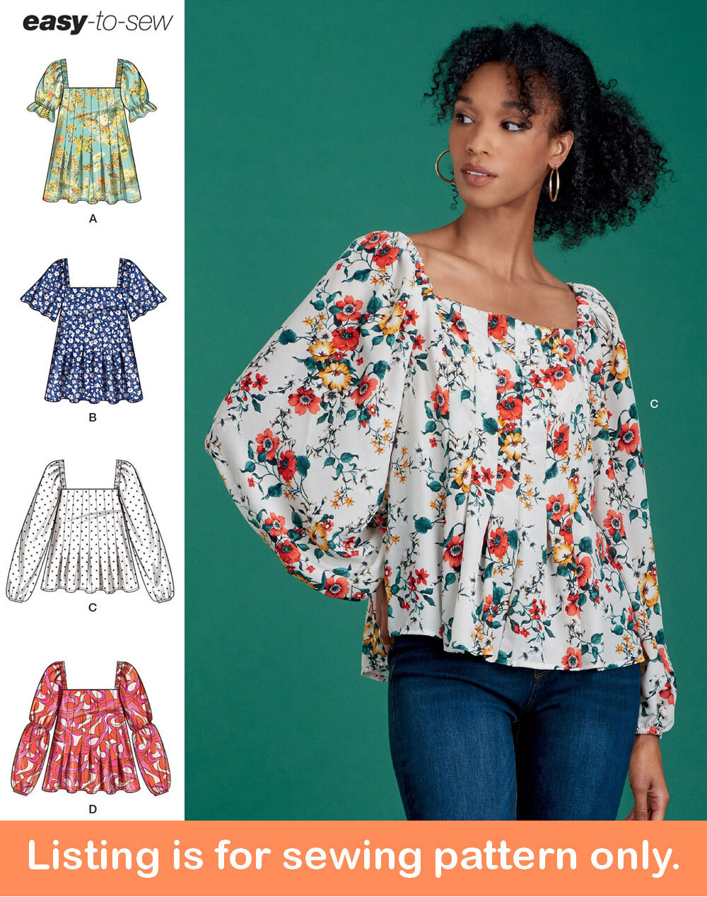 SEWING PATTERN Sew Womens Clothes - Peasant Top Blouse Shirt Boho Plus Size 9452
