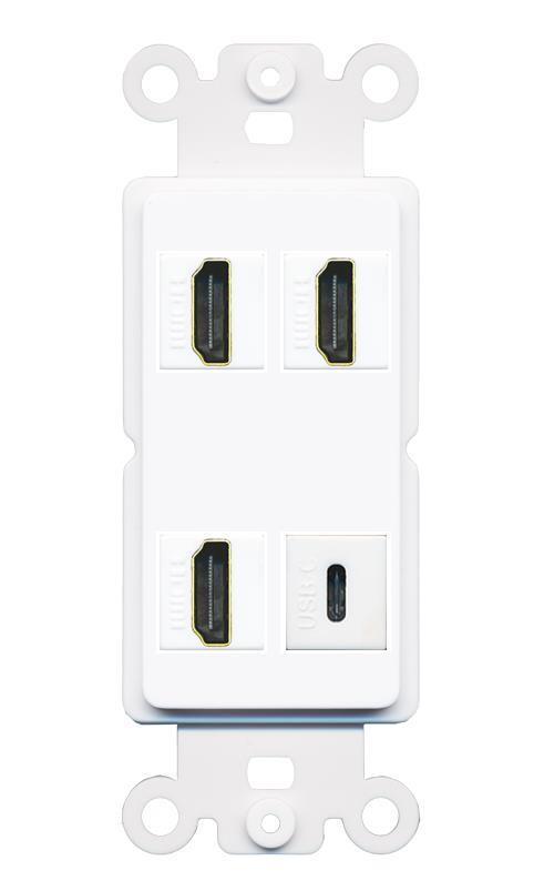 [4 Ports] 3 HD USBC Port Wall Plate Rocker White
