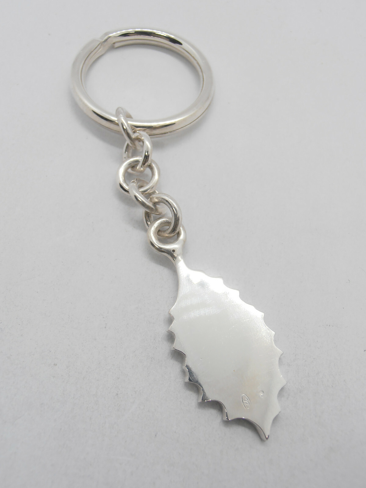 Portachiavi con FOGLIA DI AGRIFOGLIO in Argento 925 - Pungitopo -