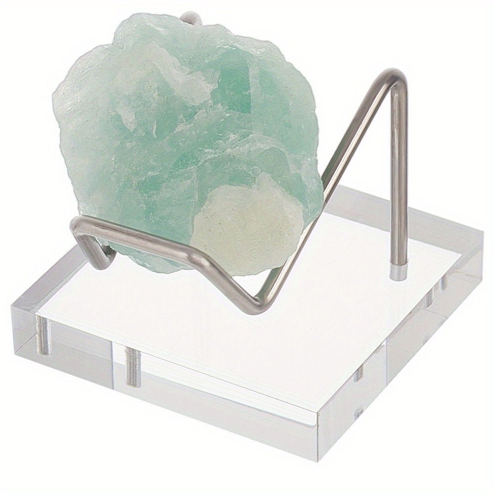 1pc Acrylic Stone Display Stand 2x2x1.6inch Square Base Iron Arm Mineral