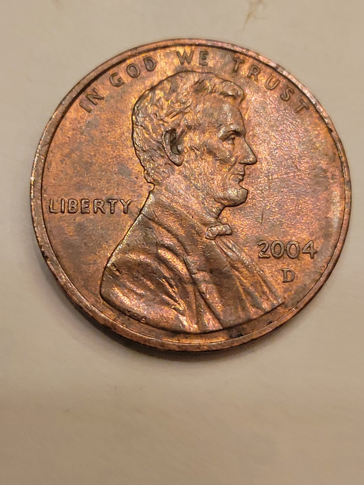 ONE CENT LINCOLN PENNY 2004 D MINT RARE ERROR CLOSE "AM"