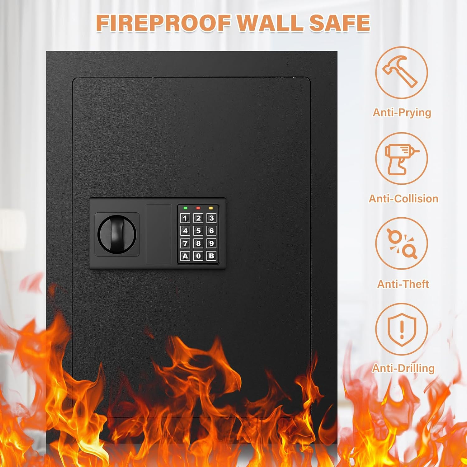 25.6" Tall Fireproof Wall Safe with Combination Lock & Removable Shelves