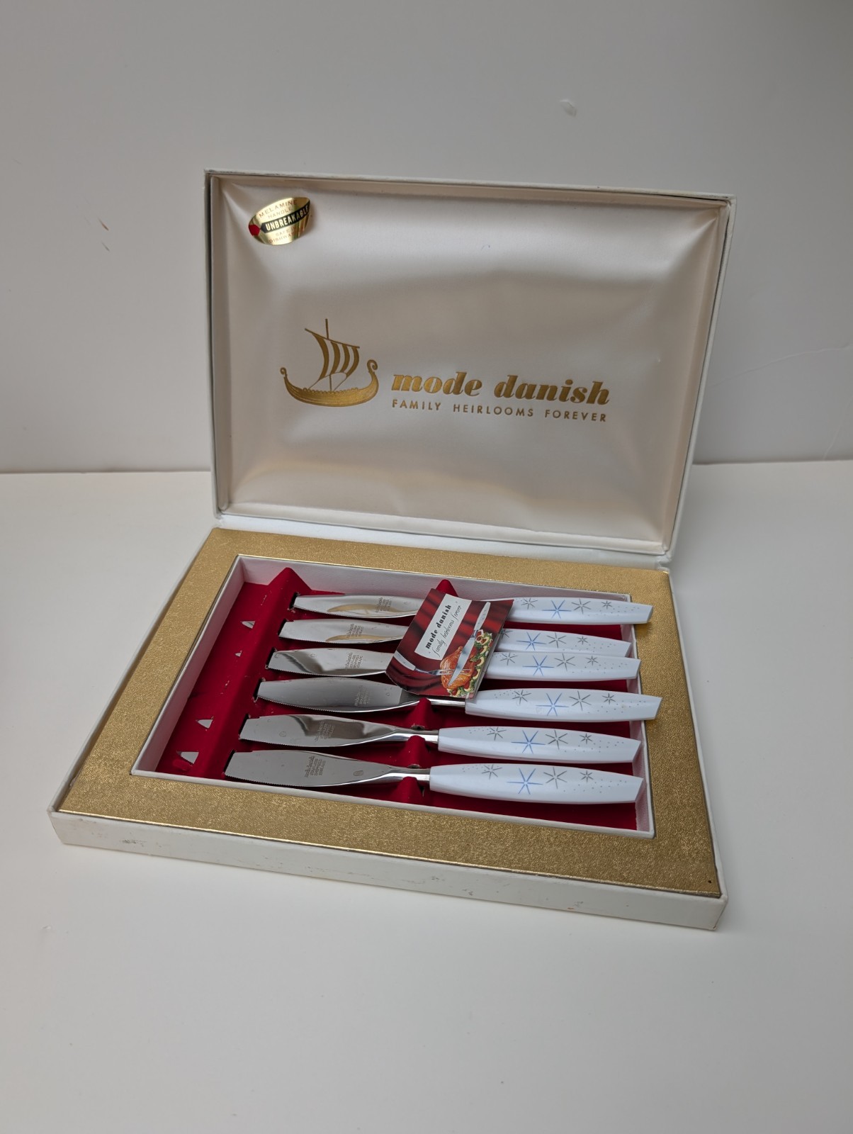 Sheffield England MCM MODE DANISH Atomic Starburst Design Steak Knives Set of 6