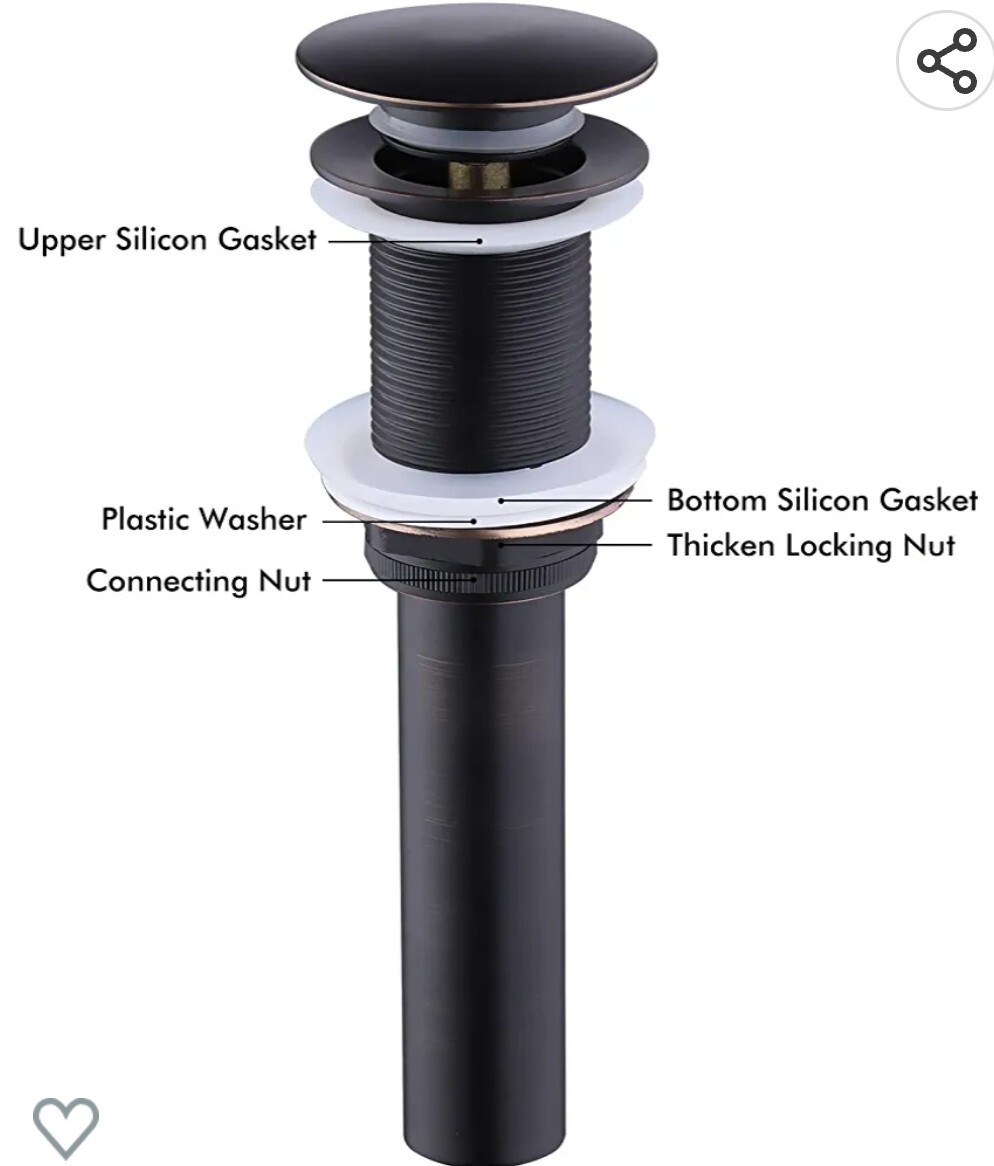 New Pop Up Drain Stopper for Bathroom Sink Without Overflow
