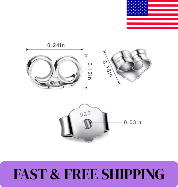 30Pcs/15 Pairs 925 Sterling Silver Earring Backs Replacement Secure Ear Locking