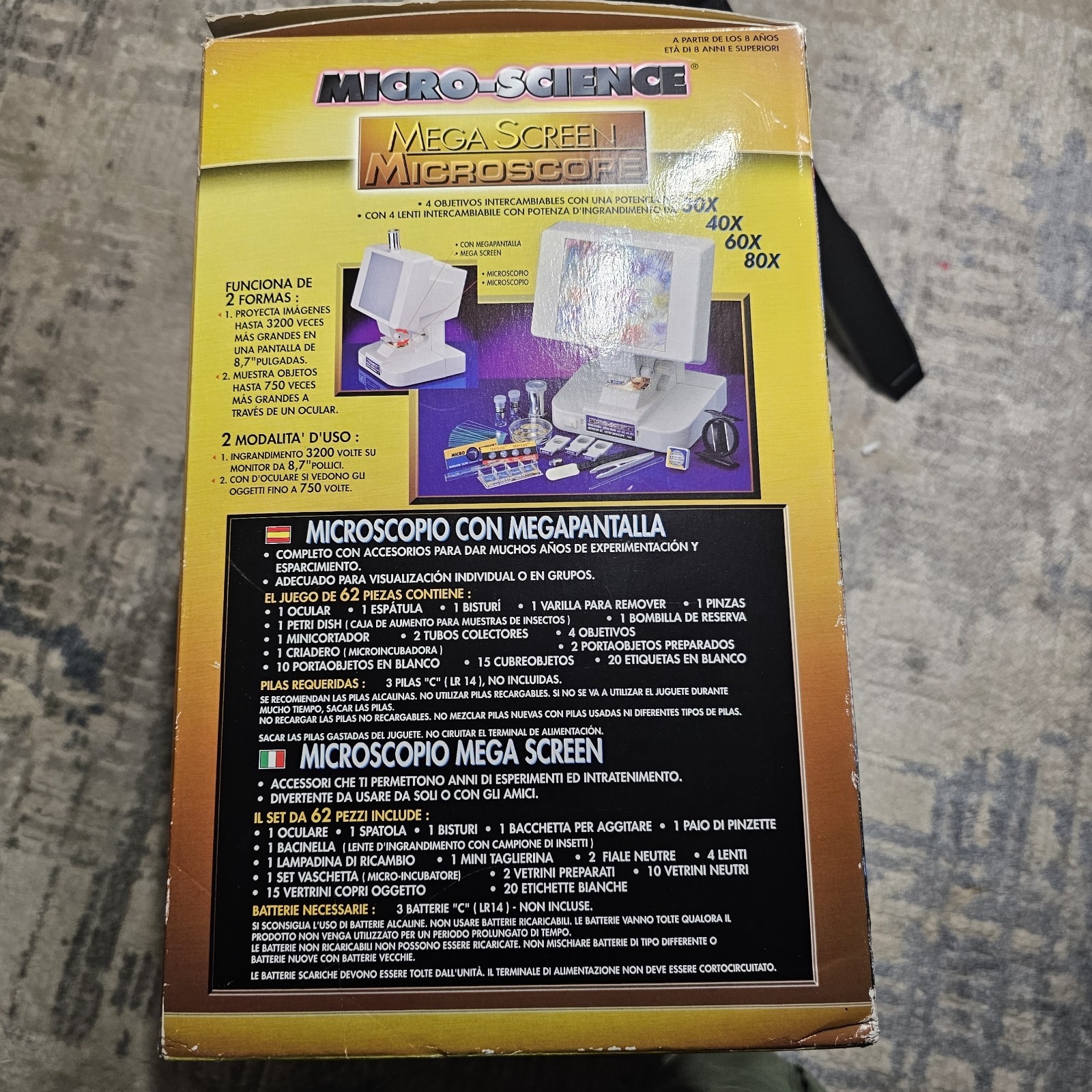 Micro-Science Mega Screen Microscope Set No. 2222 62 Pc Complete 30X 40X 60X 80X