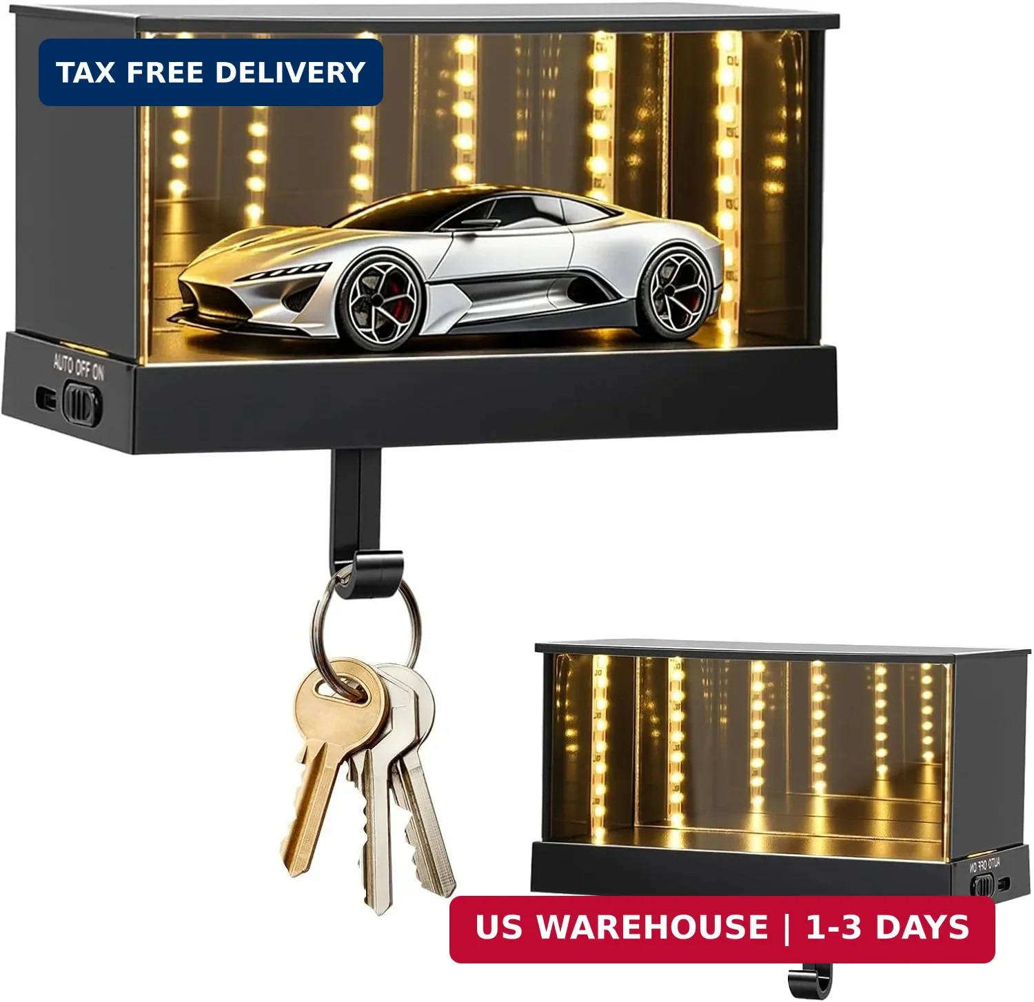 Magnetic Infinity Car Garage Key Holder with LED, Rechargeable Race Car Key