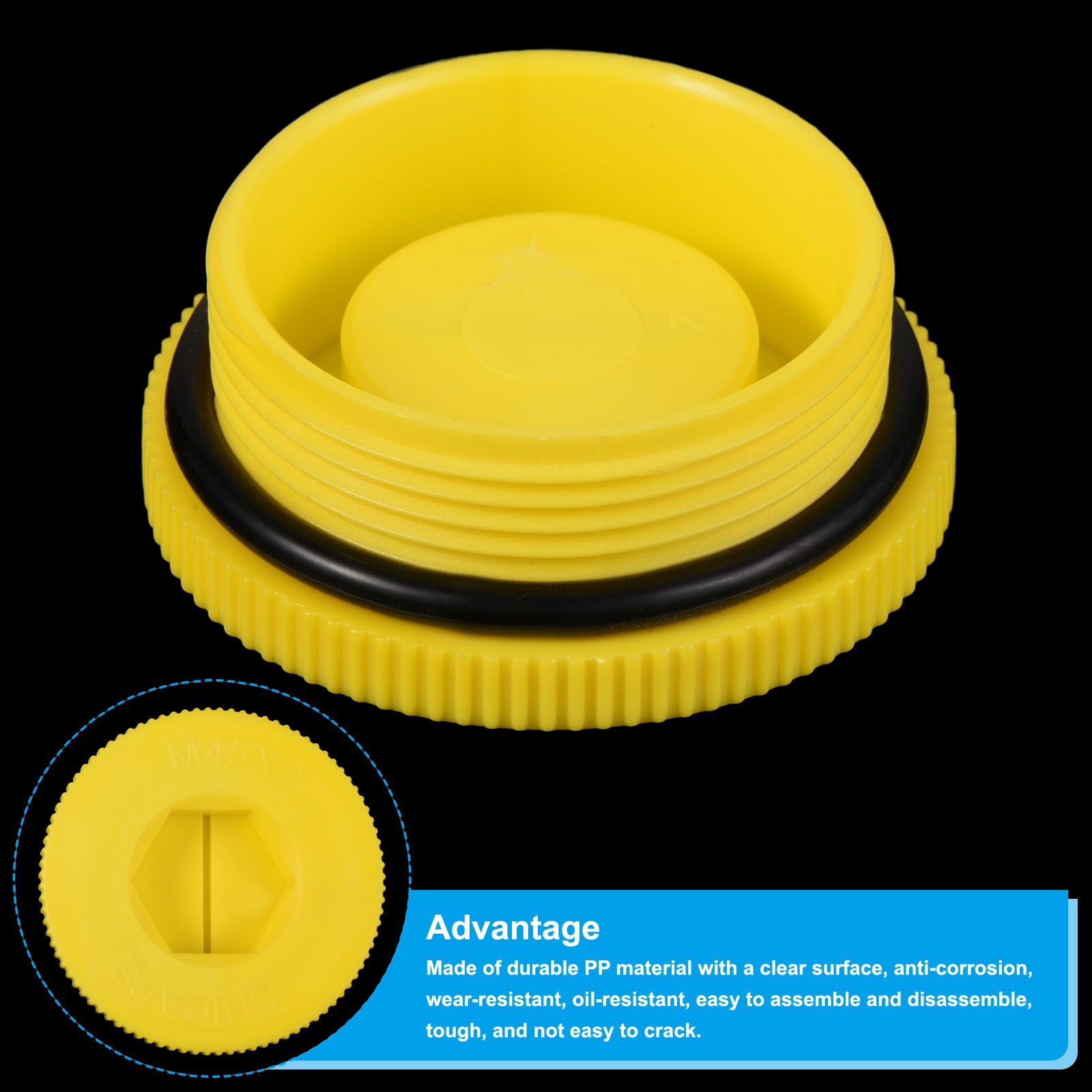 2pcs M45x2 Hold Plugs Plastic Male Thread Hex Socket Sealing End Cap, Yellow